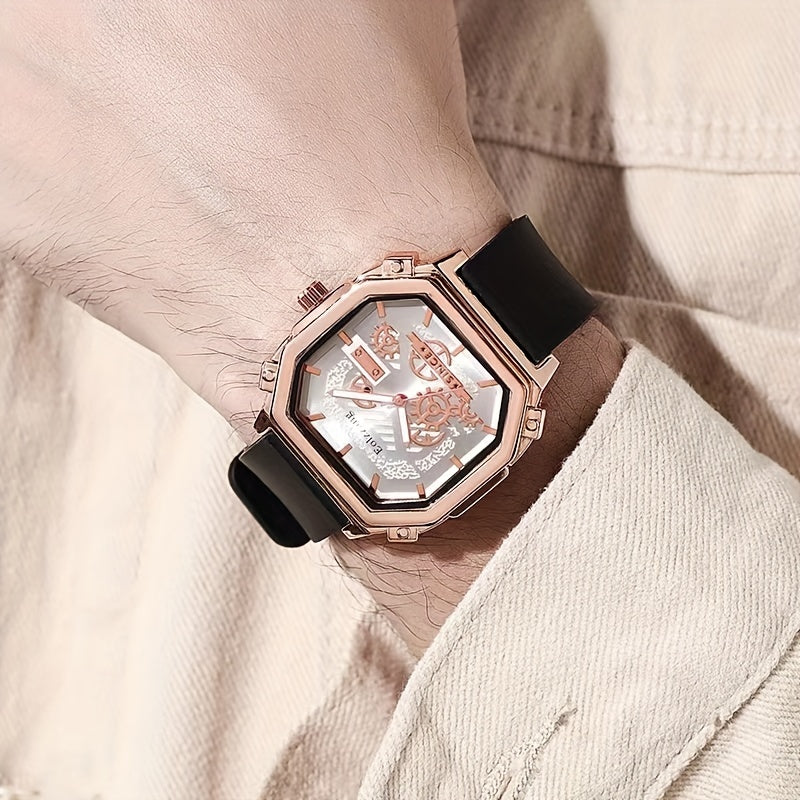 Waterproof Chronograph Wristwatch Analog Leather Strap Watch For Boys