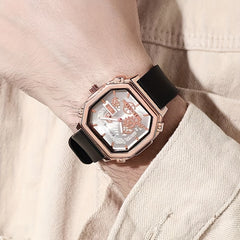 Waterproof Chronograph Wristwatch Analog Leather Strap Watch For Boys
