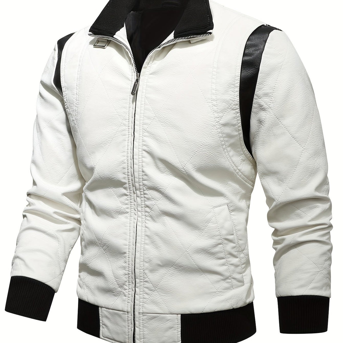 Men's Vintage Slim Fit PU Leather Jacket Stand up Collar