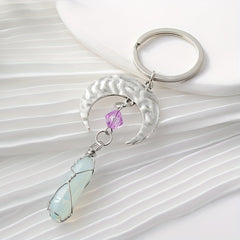 Crescent Moon & Crystal Keychain Romantic Key Ring Purse Bag Charm