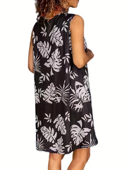  Tropical Print Tank Dress With Pockets