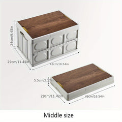 Camping Folding Storage Box Car Trunk Storage Box Wooden Cover