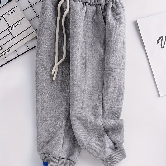 Boys Sweatpants Alphabet Texture Drawstring Elastic Waist Trousers