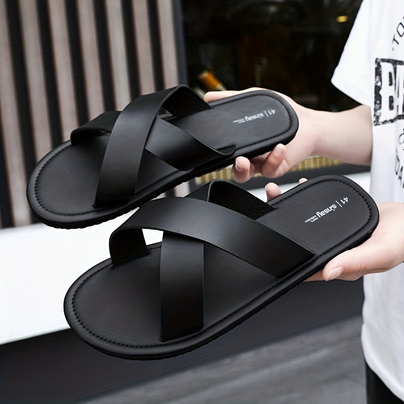 Men's Open Toe Faux Leather Non Slip Sandals Comfy Beach Shoes