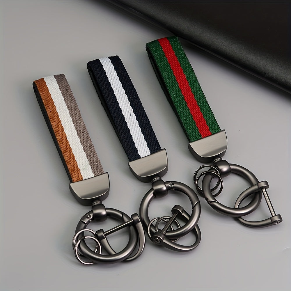 Men's Striped Nylon Ribbon Keychain Pendant