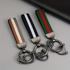 Men's Striped Nylon Ribbon Keychain Pendant