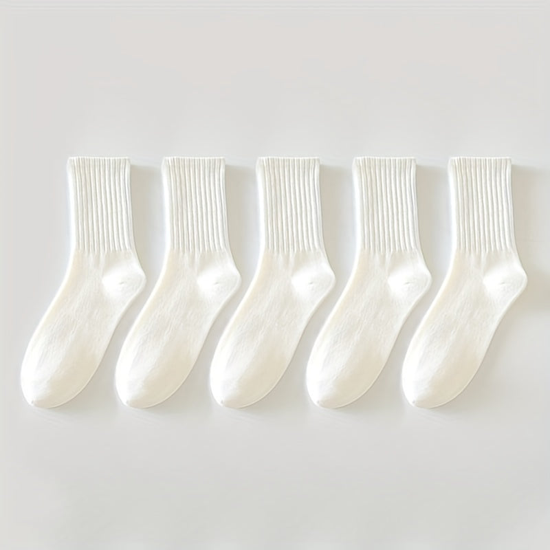 5 Pairs Solid Comfy Breathable Socks Women's Stockings Hosiery
