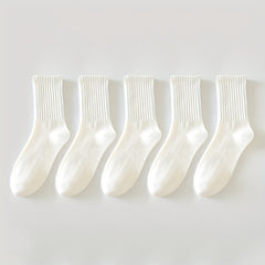 5 Pairs Solid Comfy Breathable Socks Women's Stockings Hosiery