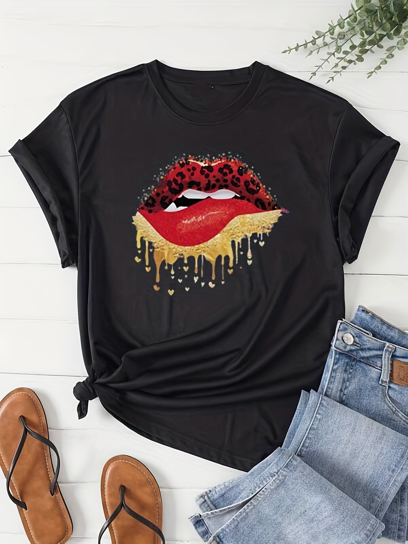  Lip Print Short Sleeve Pajama Top