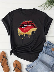  Lip Print Short Sleeve Pajama Top