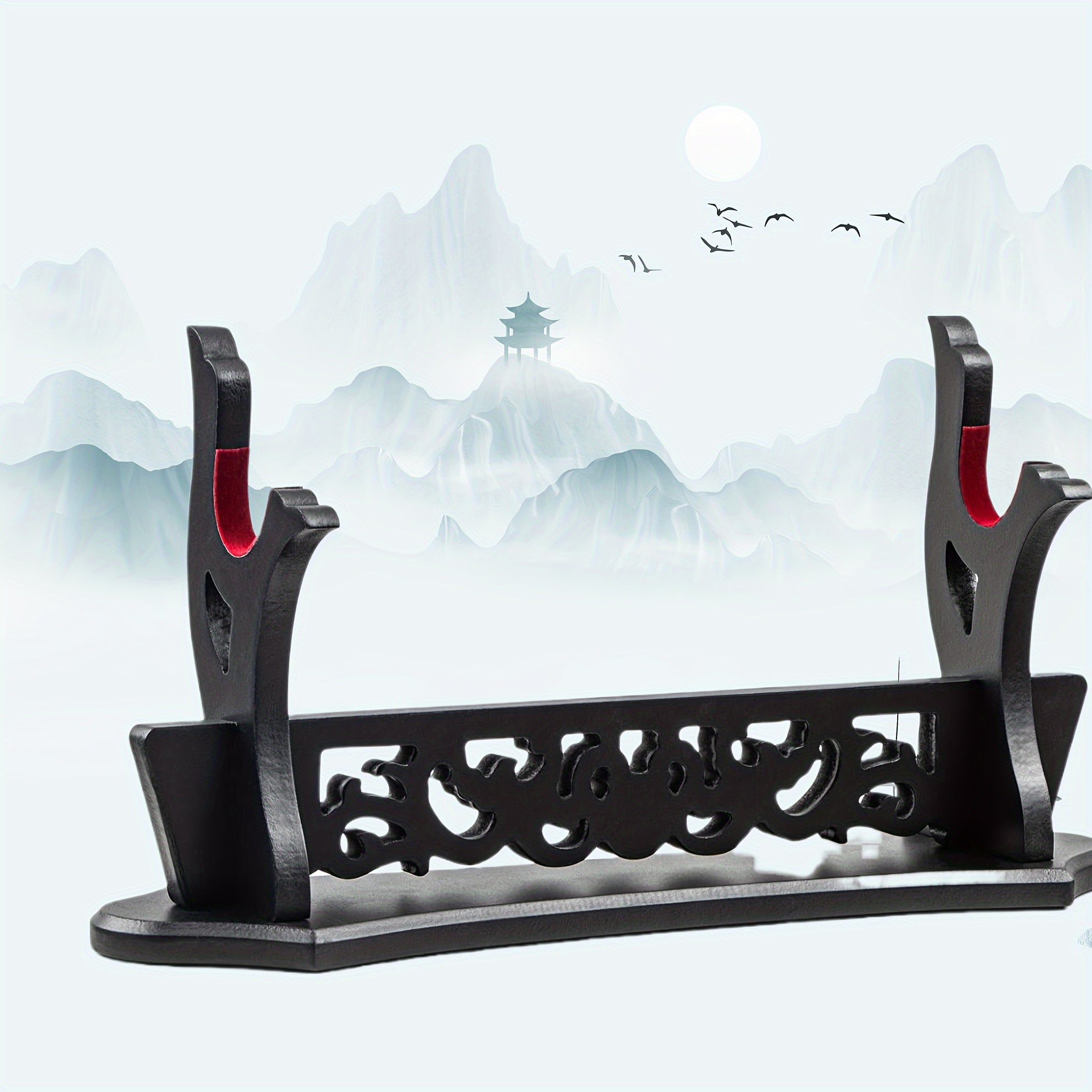 Japanese Sword Display Stand Dragon Pattern Single Tier Rack