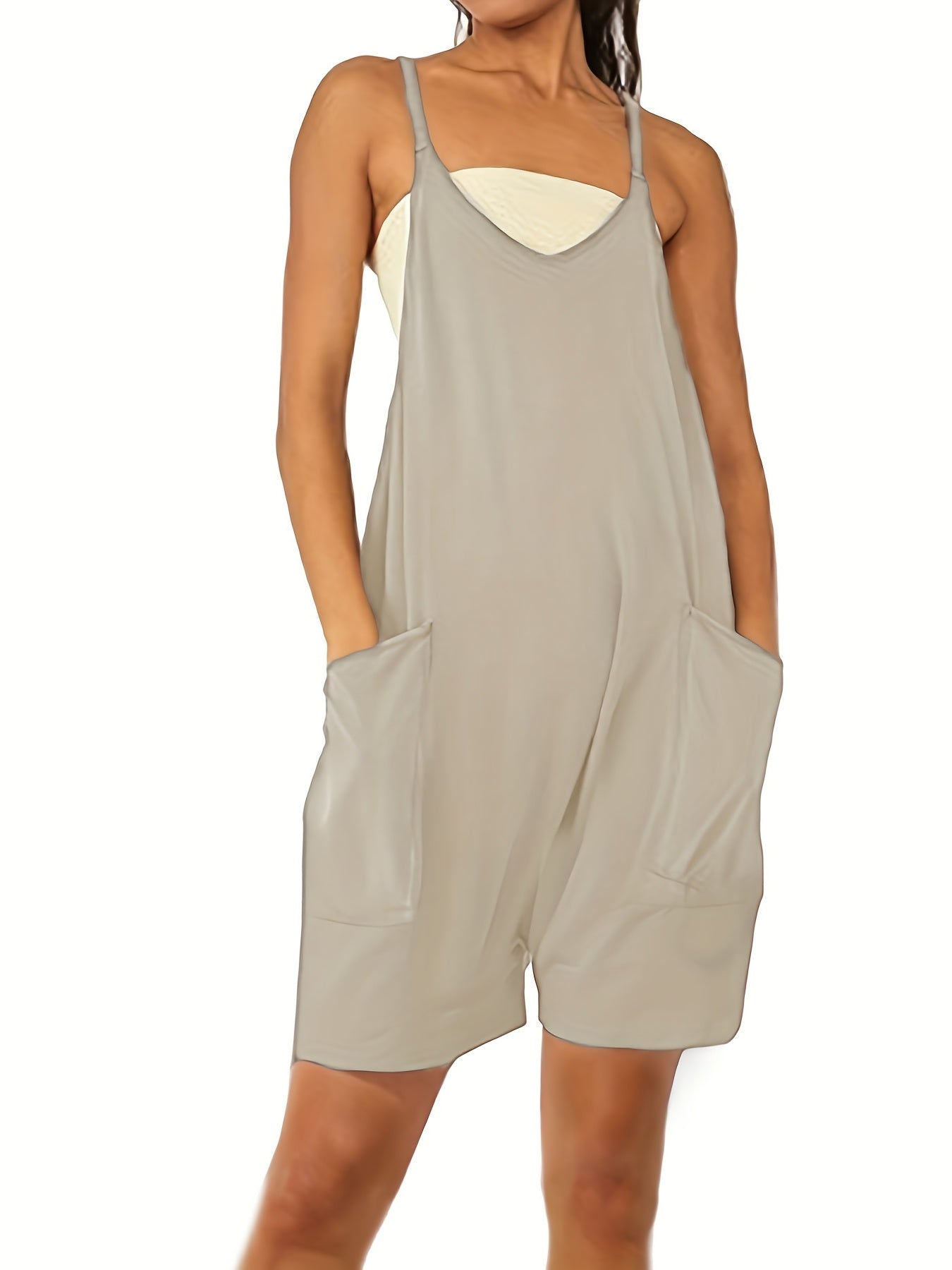 Solid Loose Cami Jumpsuit Double Pockets Casual Jumpsuit