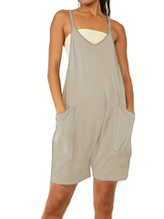 Solid Loose Cami Jumpsuit Double Pockets Casual Jumpsuit