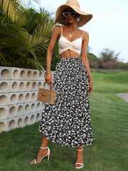 Floral Print High Waist A Line Skirt