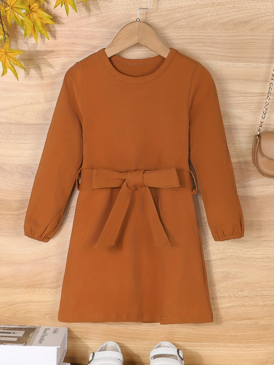 Girls' Autumn Long Sleeve Dress with Belt