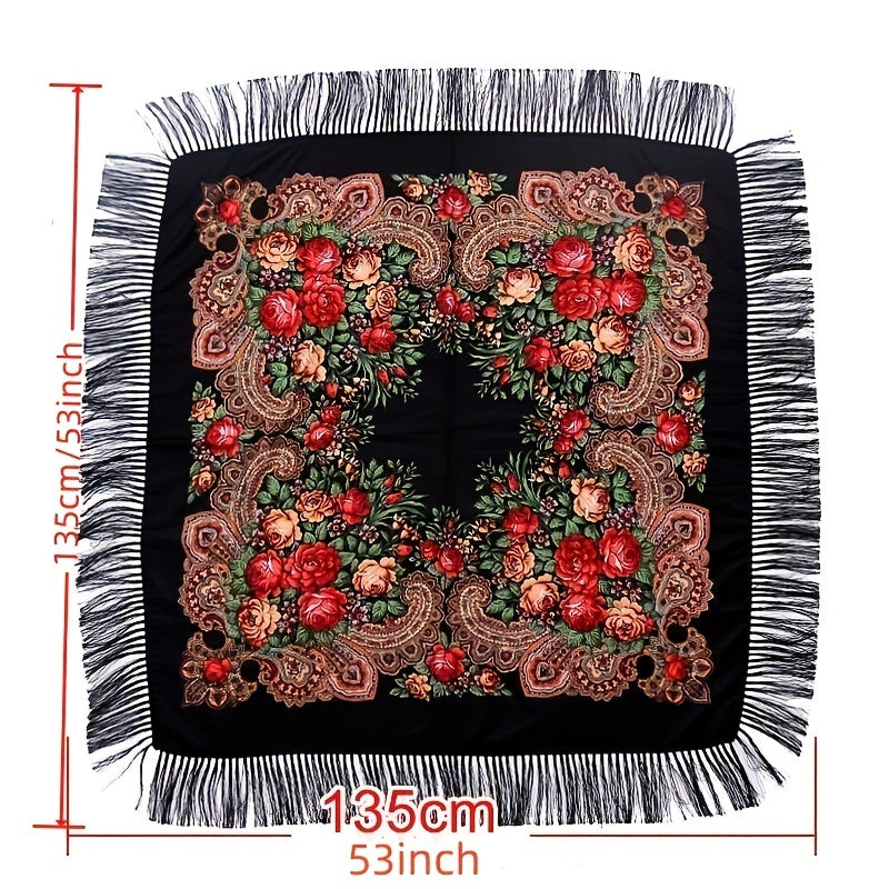 Flower Pattern Fringe Trim Scarf Shawl Shawl Scarf Wrap Casual Head Wrap
