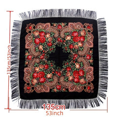 Flower Pattern Fringe Trim Scarf Shawl Shawl Scarf Wrap Casual Head Wrap