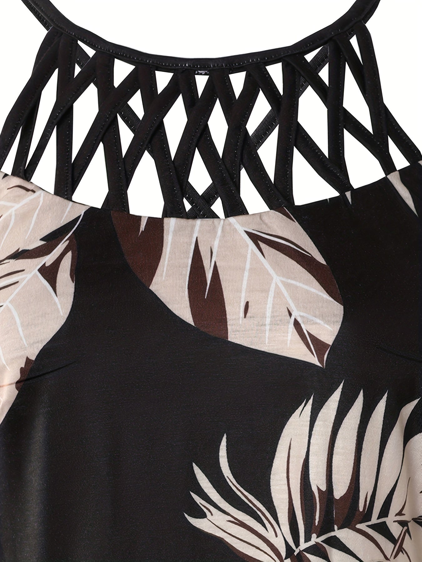 Leaves Print Sleeveless Backless Cut Out Dress Casual