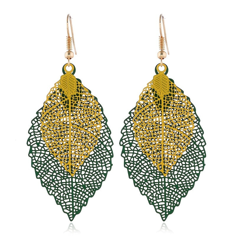 Hollow Gradient Leaf Drop Earrings Women's Accessories