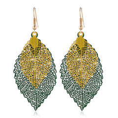 Hollow Gradient Leaf Drop Earrings Women's Accessories