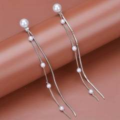 Long Dangle Earrings with Faux Pearl Decor