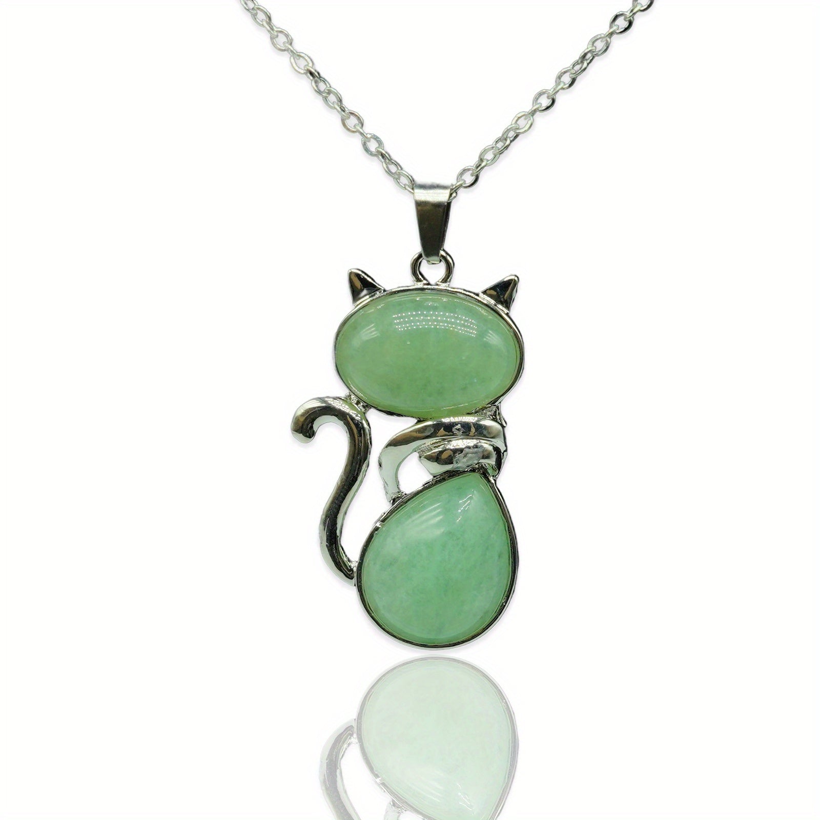 Cat Crystal Pendant Necklace Natural Quartz Stone Jewelry