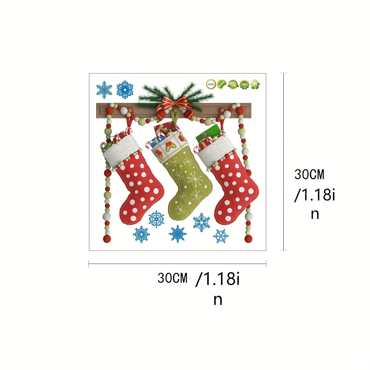 1pc Chrismas Stocking Decal PVC Self adhesive Wall Sticker Removable Decor