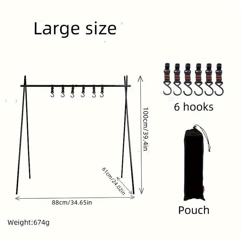 Foldable Camping Storage Rack with Hooks and Pouch