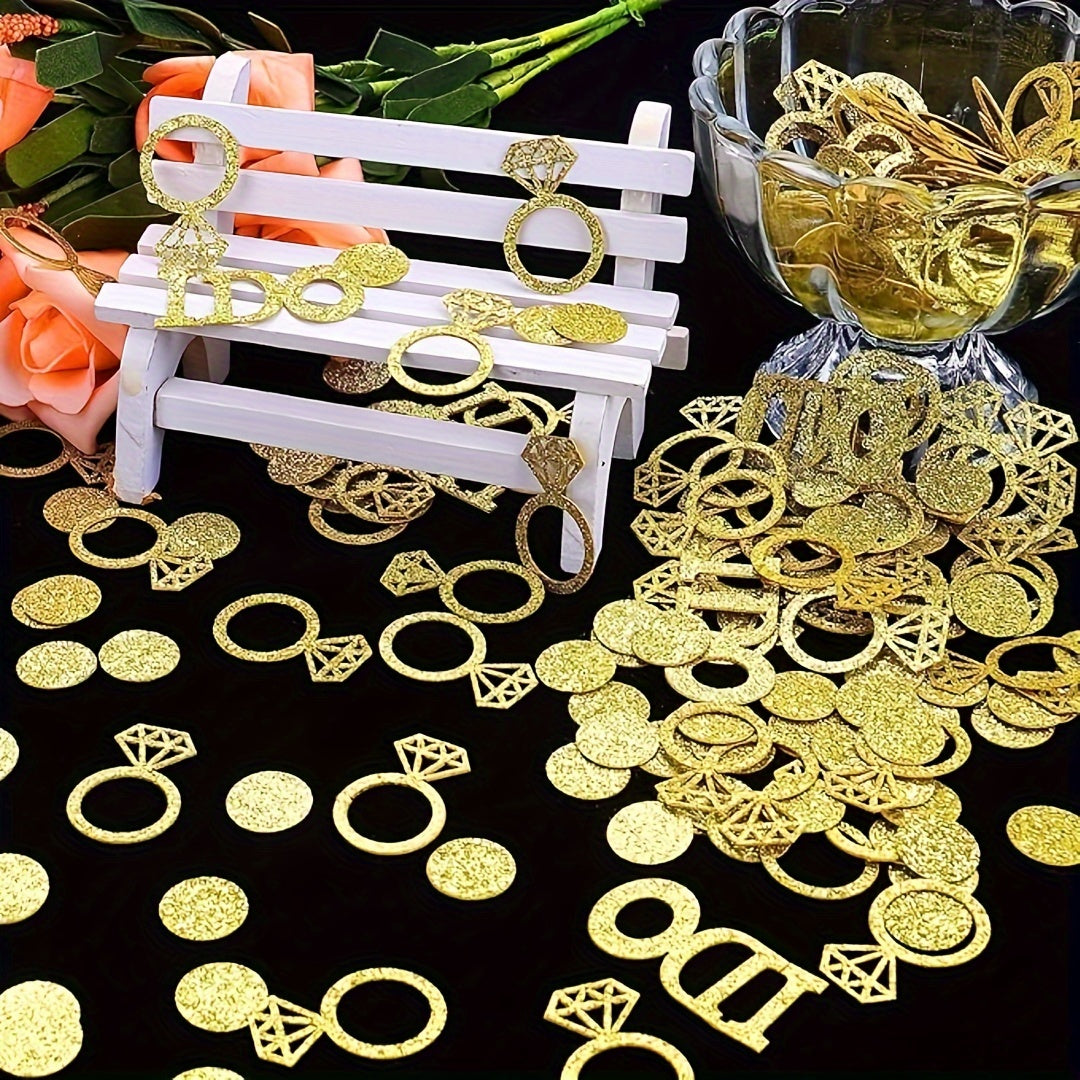 100pcs Mixed Golden Wedding Table Confetti Sparkly Paper Diamond Ring Confetti