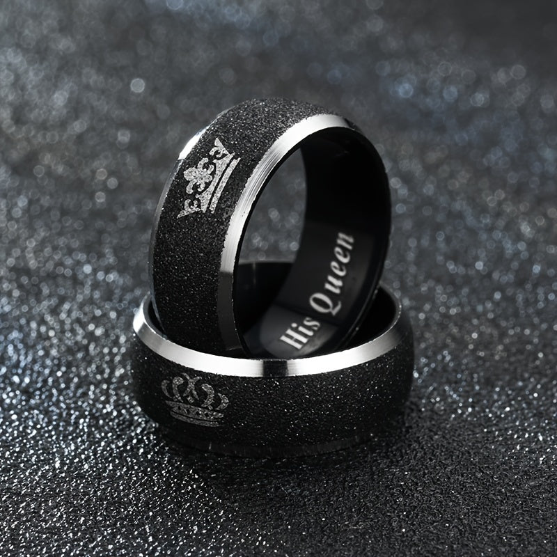 Stainless Steel Couple Crown Ring Set His Queen Her King Engagement Rings