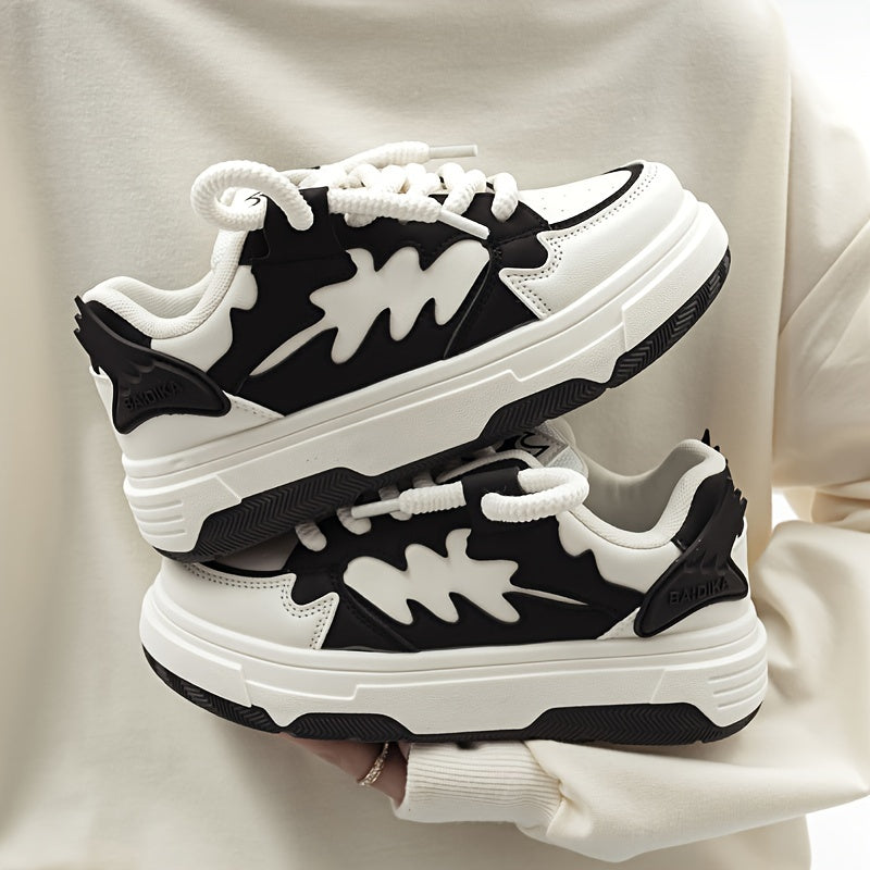 Women's Fish Bone Platform Skate Shoes Low Casual Walking Shoes