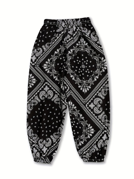 Girls Chinese Style Crane Graphic Sweatpants Elastic Waist Casual Jogger Pants