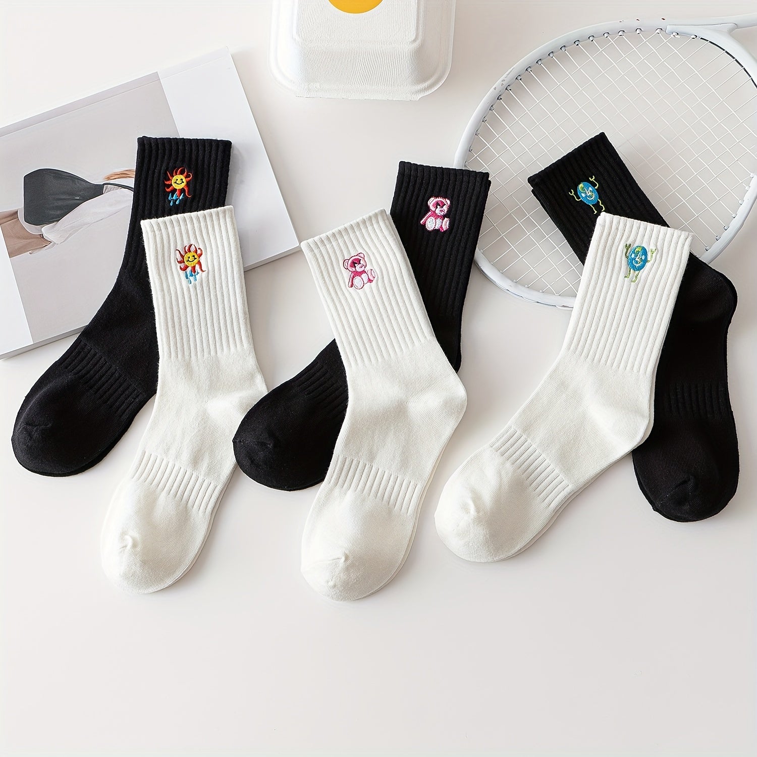 6 Pairs Cartoon Socks Comfy Breathable Stockings Women's Hosiery