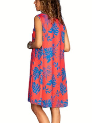  Tropical Print Tank Dress With Pockets
