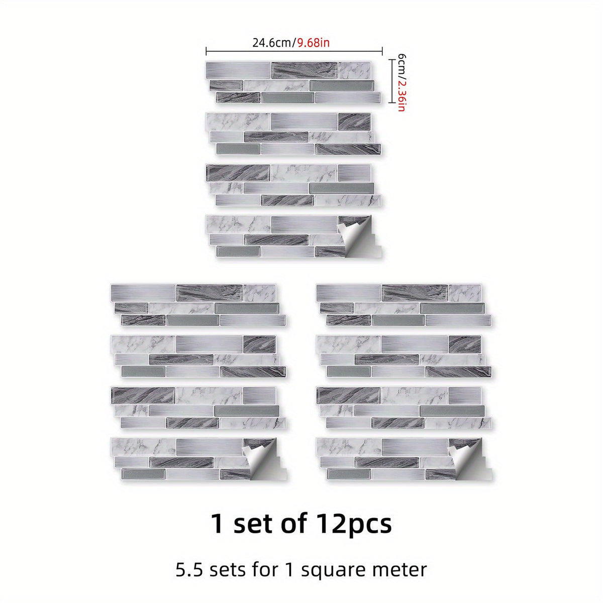 12pcs Marble 3D Self Adhesive Tile Sticker Waterproof