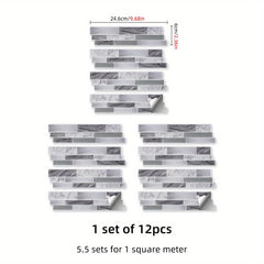 12pcs Marble 3D Self Adhesive Tile Sticker Waterproof