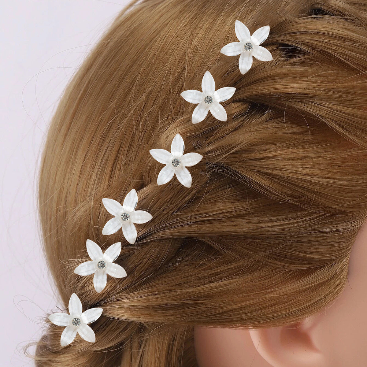 6pcs Crystal Rhinestone Flower Hair Pin Silvery Metal Female