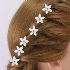 6pcs Crystal Rhinestone Flower Hair Pin Silvery Metal Female