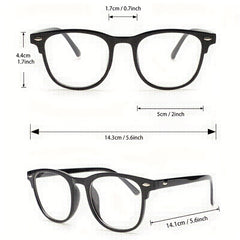 Men's Oval Frame Glasses Anti Light Retro Zipper Case