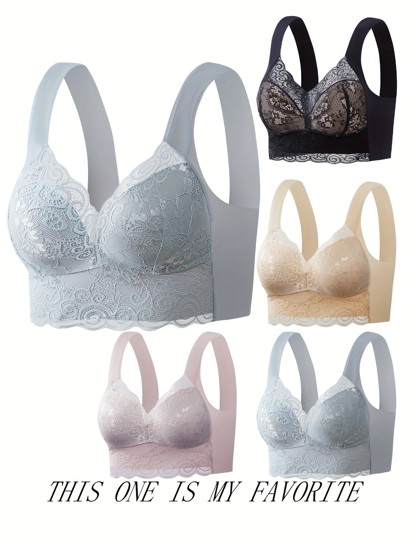 5pcs Lace Wireless Full Coverage Bras Women's Lingerie