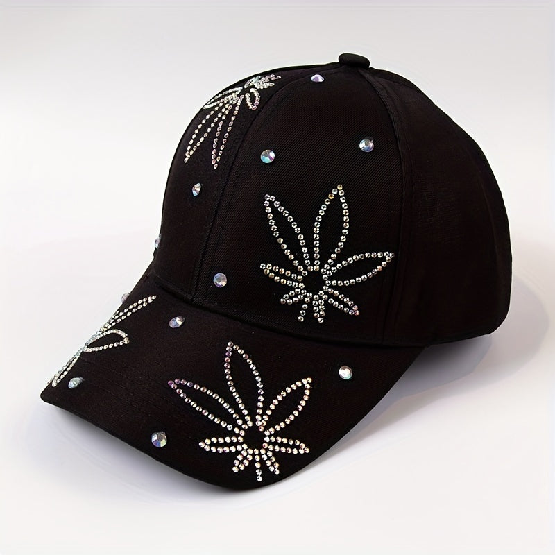 Leaf Pattern Baseball Cap Hat Rhinestone Dad Hat