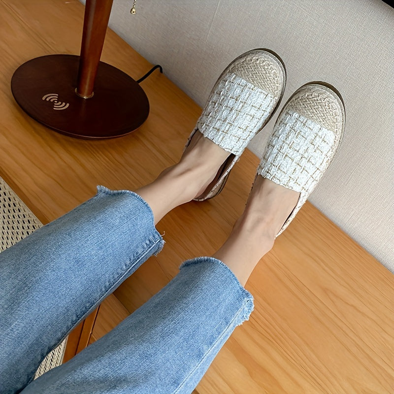 Women's Tweed Platform Loafers Casual Round Toe Low Top Flats