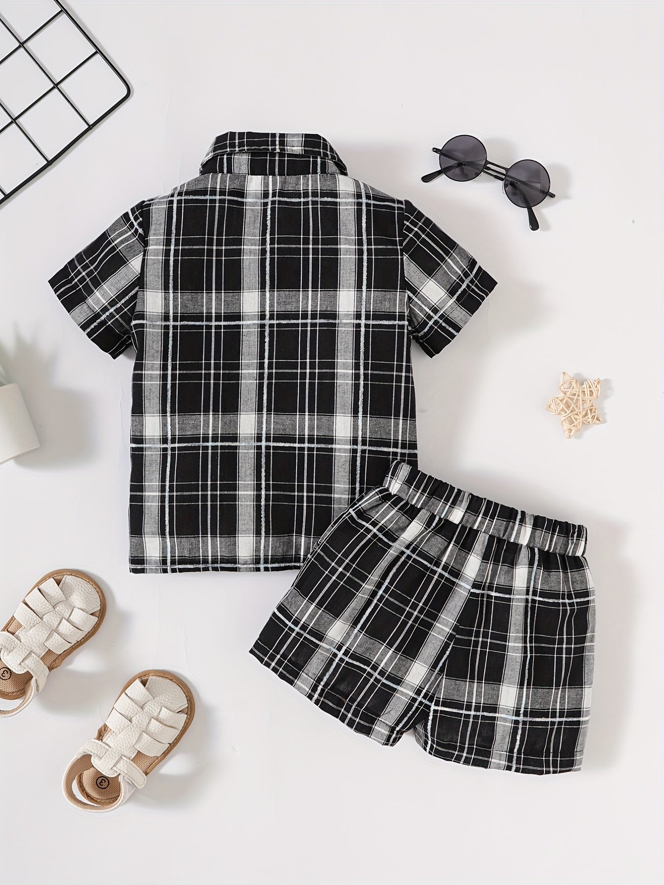 Baby Boy Casual Set Plaid Shirt & Shorts