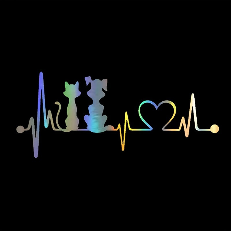 3D Cat & Dog Heartbeat Heart Care Car & Motorcycle Stickers