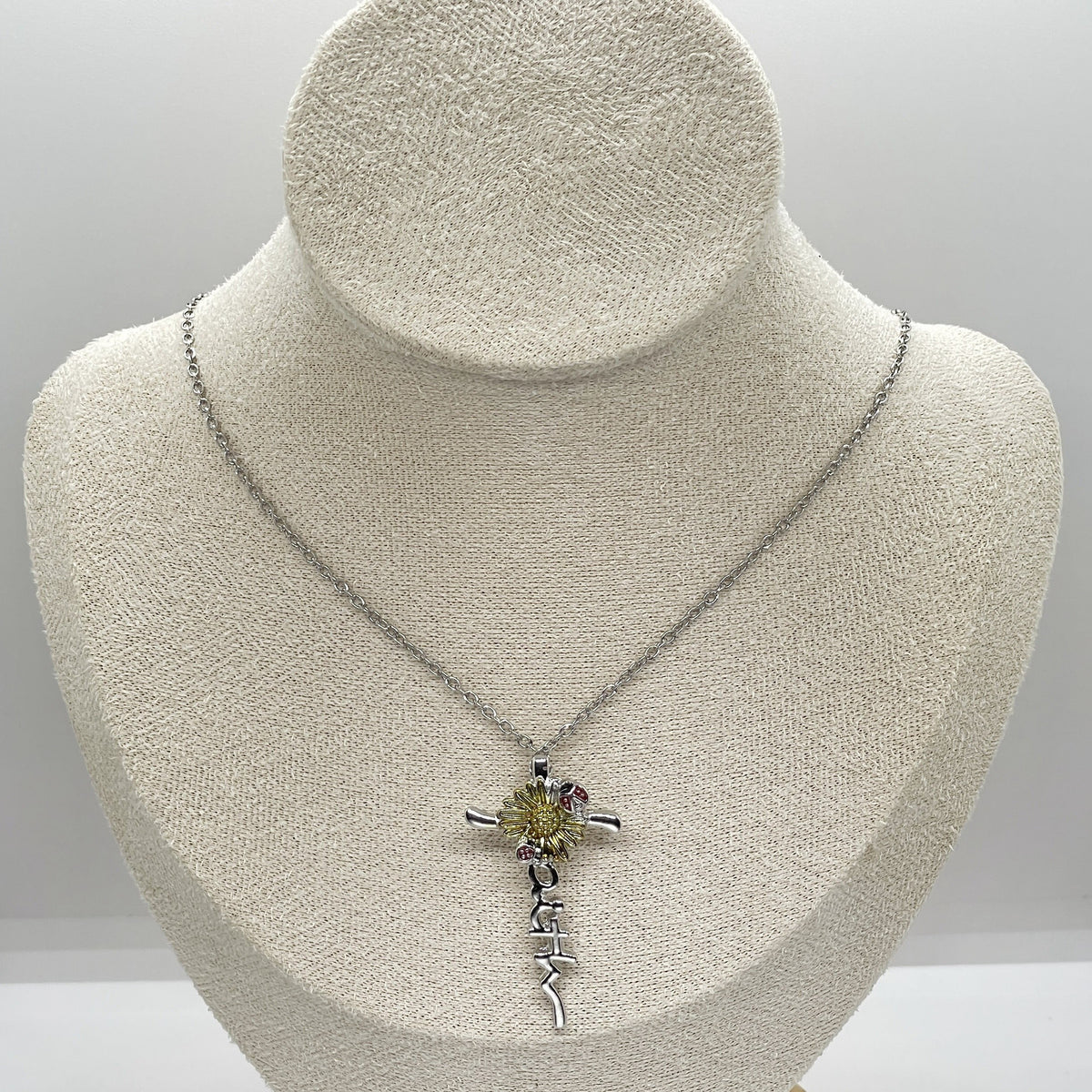 Sunflower Ladybug Decor Cross Pendant Necklace for Girls