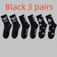 3 Pairs Butterfly Print Socks Women's Mid Tube Stockings