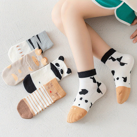 5 Pairs Girls Cartoon Crew Socks Spring Autumn Kids Teen