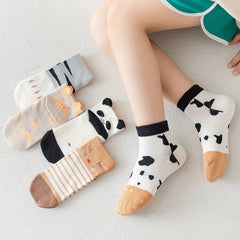 5 Pairs Girls Cartoon Crew Socks Spring Autumn Kids Teen