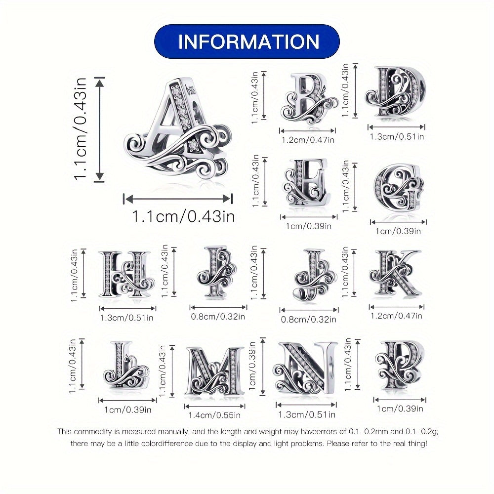 925 Silver Alphabet Beads Charms for Bracelets Necklace DIY Jewelry Gift
