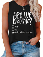  Casual Tank Top Women's Plus Slogan Print Round Neck Tank Top